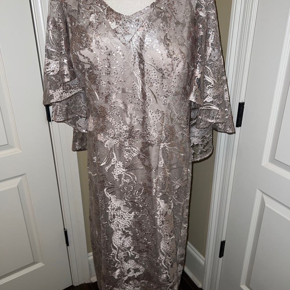 Mori Lee Champagne Lace Evening Gown - Picture 4 of 12